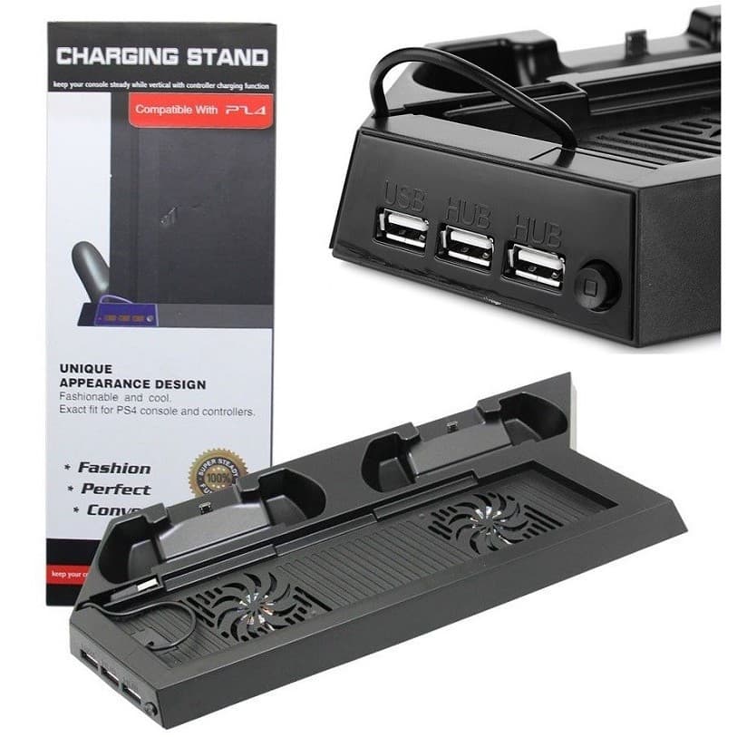 Base Vertical Cooler Para PlayStation 4 PS4 Fat Carregador 2 Controle