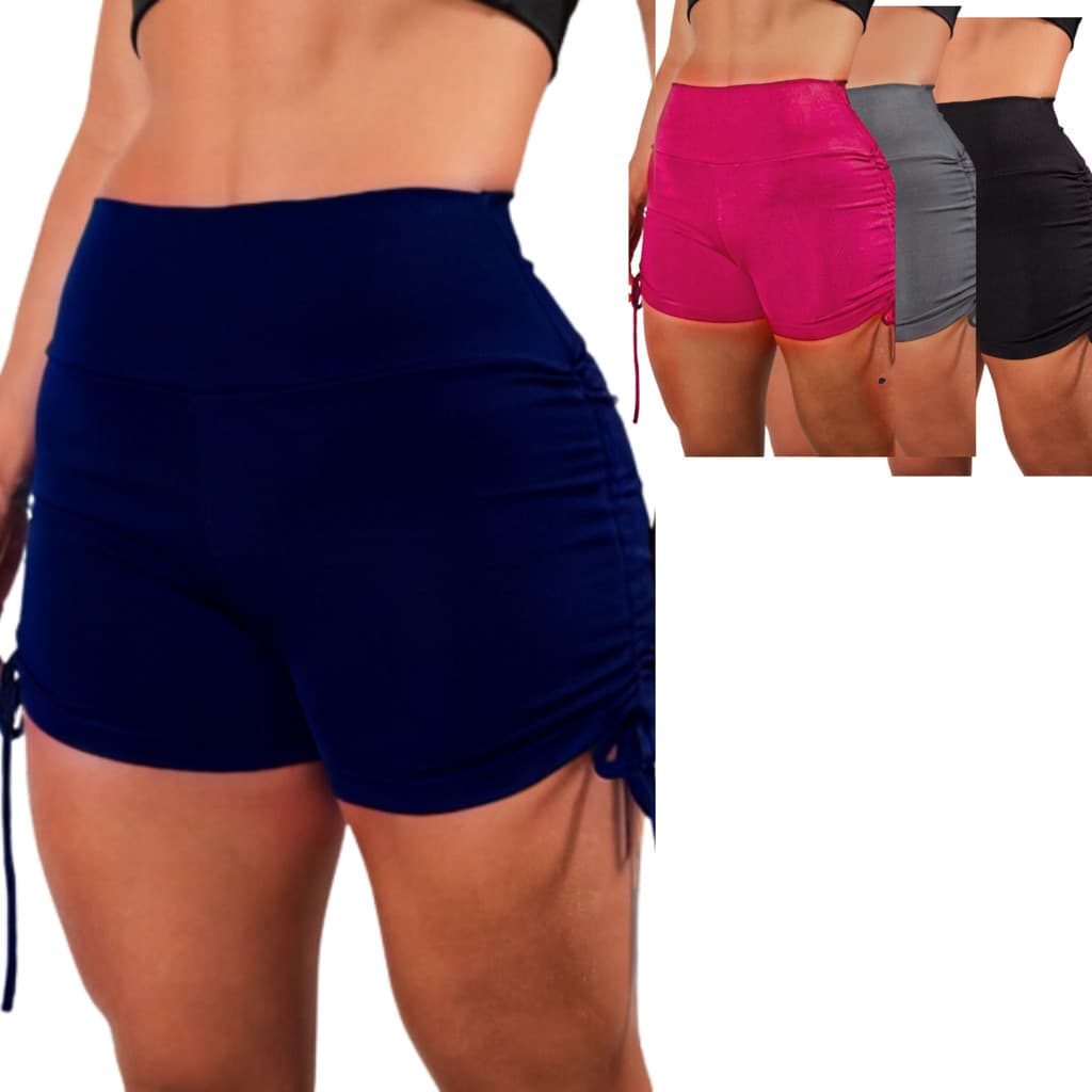 Shorts Cordinha na Lateral Roupa de Academia Cintura Alta