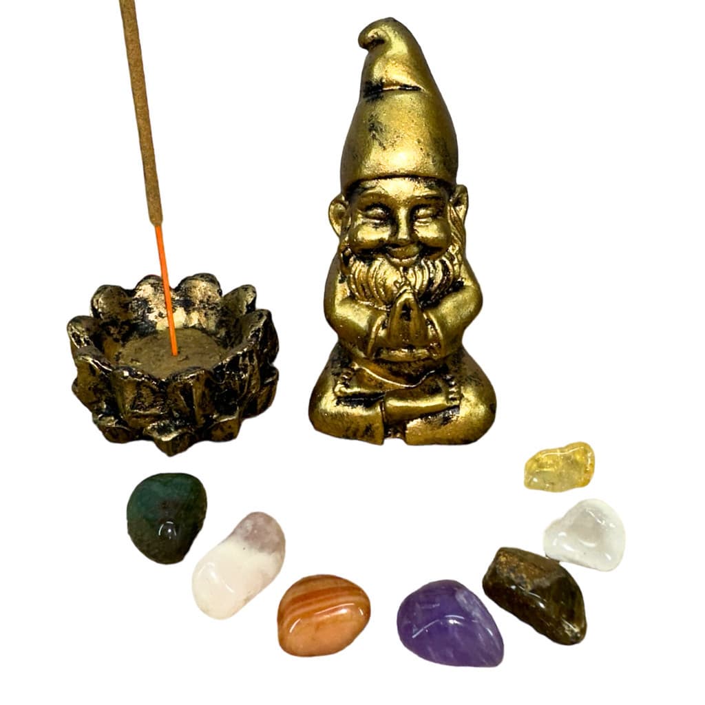 Estatueta Duende da Sorte + Castiçal + 7 Pedras da Sorte