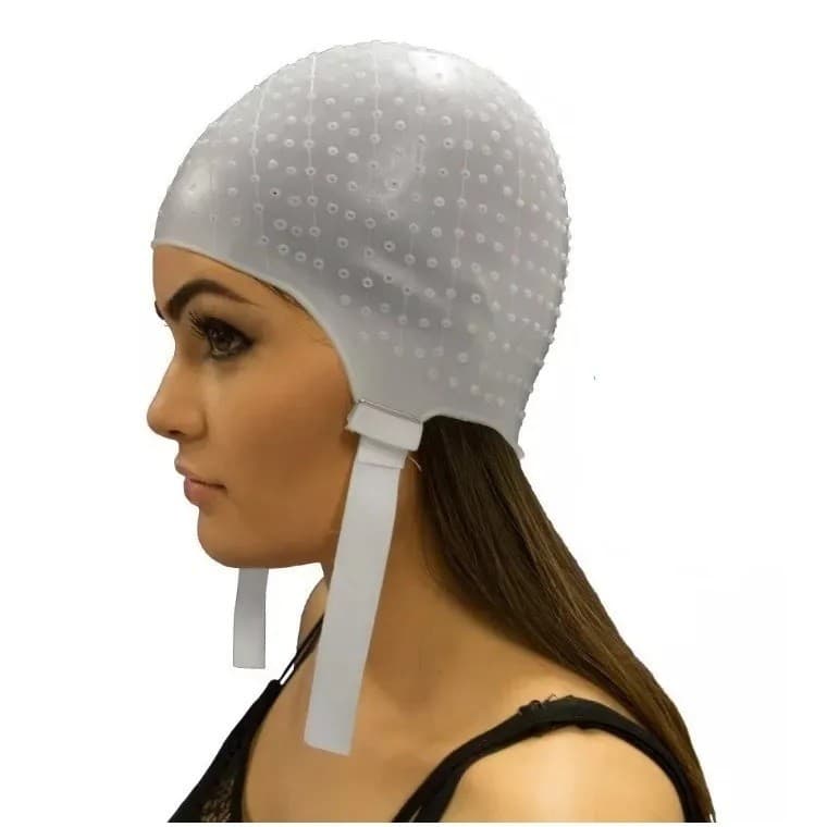 Touca Silicone Mechas Reflexos Loiras Morena Iluminada Romana Cabelereiro 1000 furos Dompel Branca Leitosa Profissional