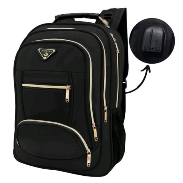 Mochila p Notebook Executiva Premium Impermeável Preta Zíper Dourado