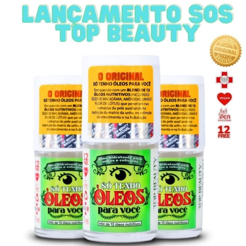 Kit Com 03 Óleos Hidratantes de Cutículas e Unhas S.0.S Top Beauty - Só Tenho Óleos Para Você