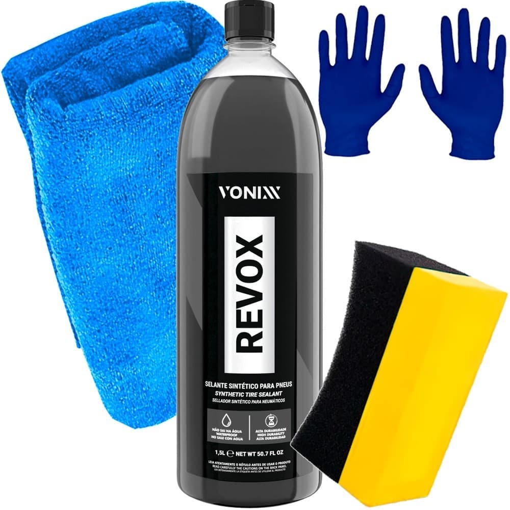 Kit Pneu Pretinho Vonixx Selante para Pneus Premium Deixa Pneu com Aspecto de Novo Toalha Aplicador e Luvas