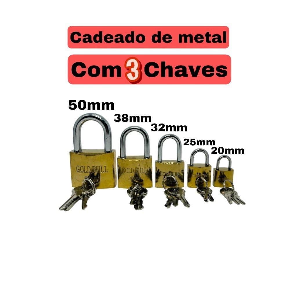 Cadeados pequeno a grande 20x32x38x50mm Amarelo 01 UNIDADE