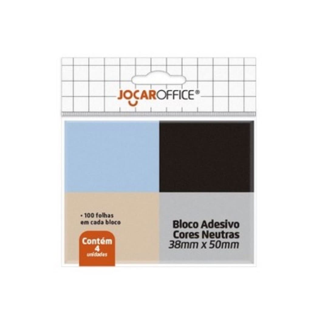 Bloco Adesivo Jocar Office Cores Neutras 38mmx50mm - 100 Folhas (Com 4 Blocos)