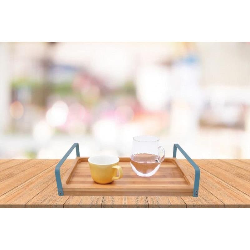 Bandeja/Táboa de Servir Café da Manhã Funda Retangular de Bambu com Alça Inox
