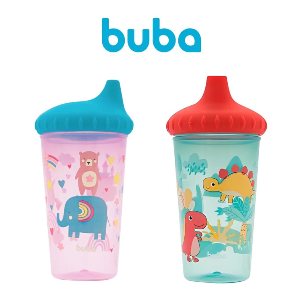 Copo Antivazamento Arco Íris ou Dinossauros 300ml Buba