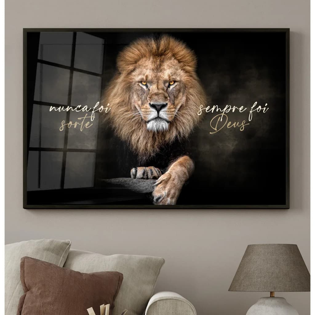 Quadro Decorativo 110x80cm  Leão Judá Nunca Foi Sorte Sempre Foi Deus Sala Quarto Casa Decoração De Parede Mdf Adesivo