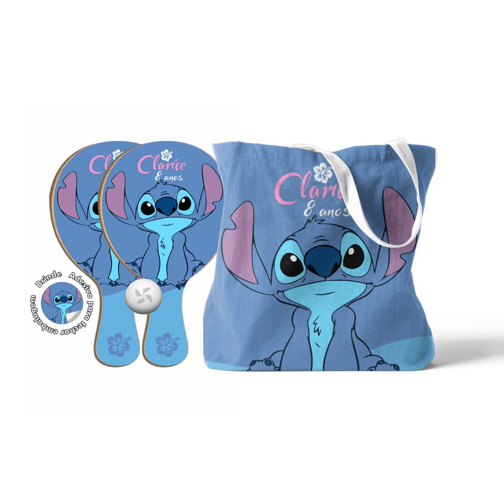 7/10/15/25 - Kit lembrancinha Sacola tecido e Raquete Ping Pong - Lilo and Stitch