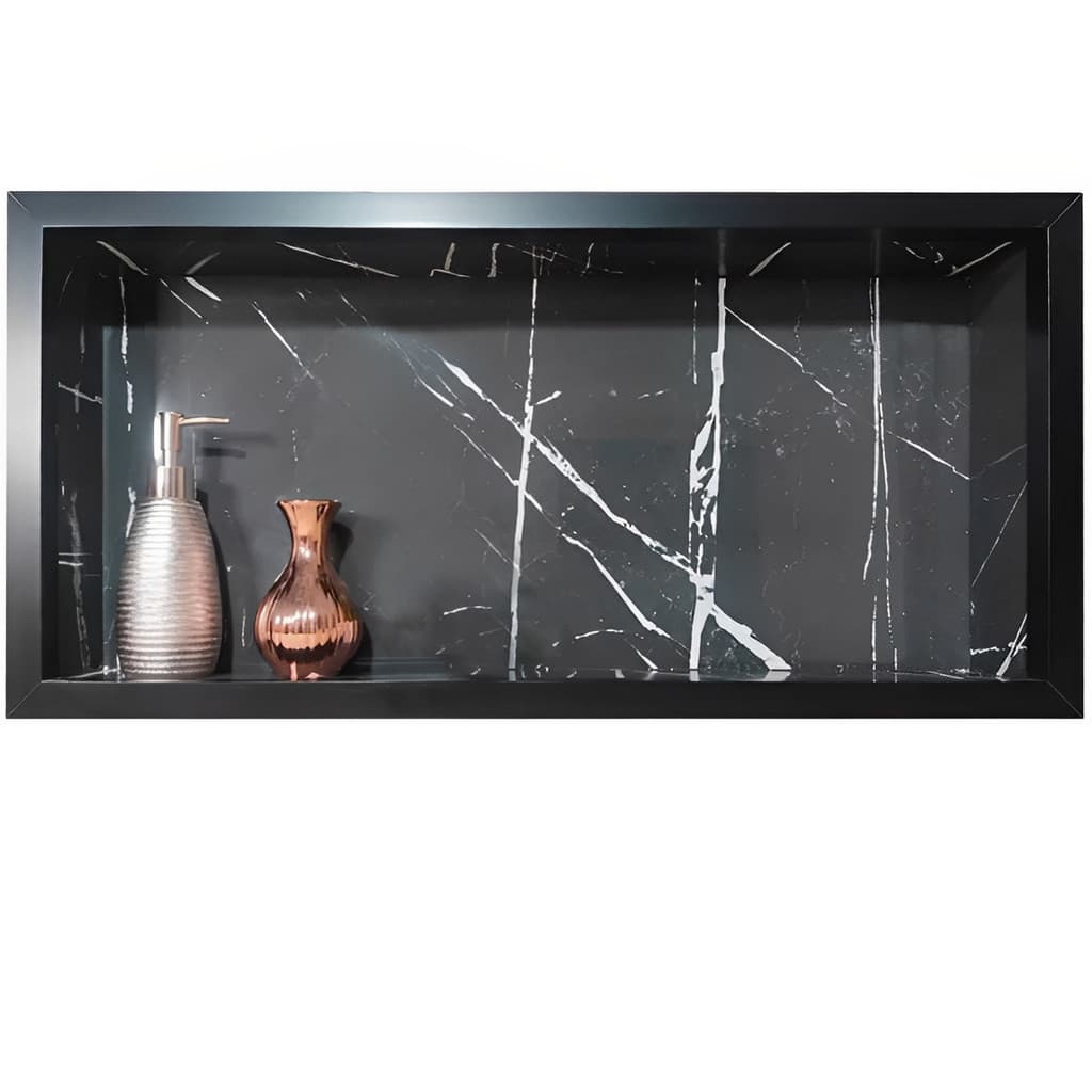 Nicho Porcelanato Preto Rajado Branco Polido 60x32 Banheiro