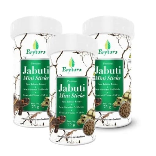 Kit c/3und Ração Poytara Jabuti Filhote Mini Sticks Crescimento 75g