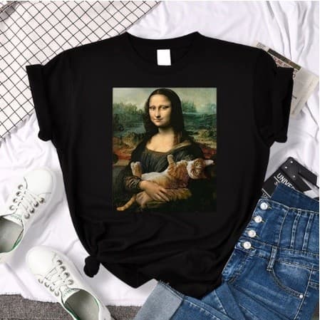 Camiseta Básica Unissex Algodão Monalisa e Gato