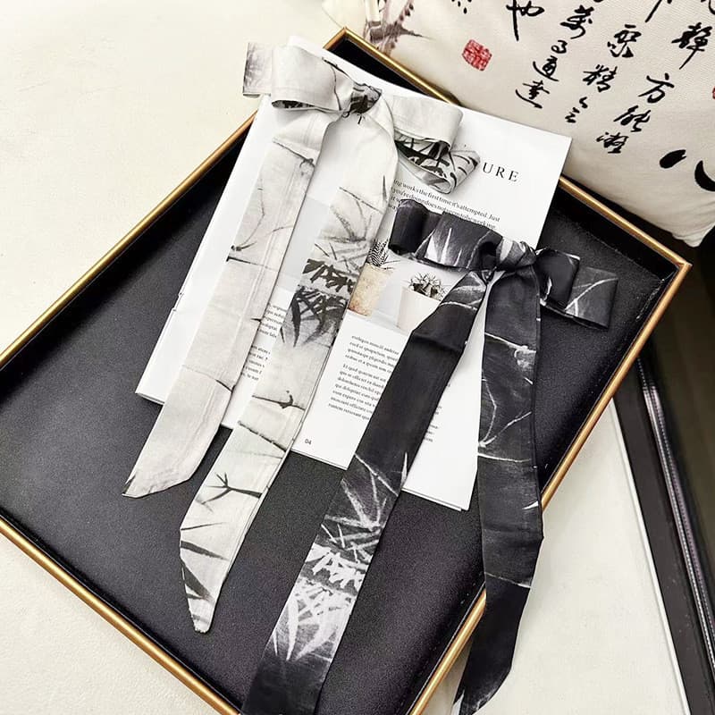 Novo lenço de seda estilo chinês, longo e elegante, com um toque vintage, adequado para Hanfu, faixa de cabelo de folha