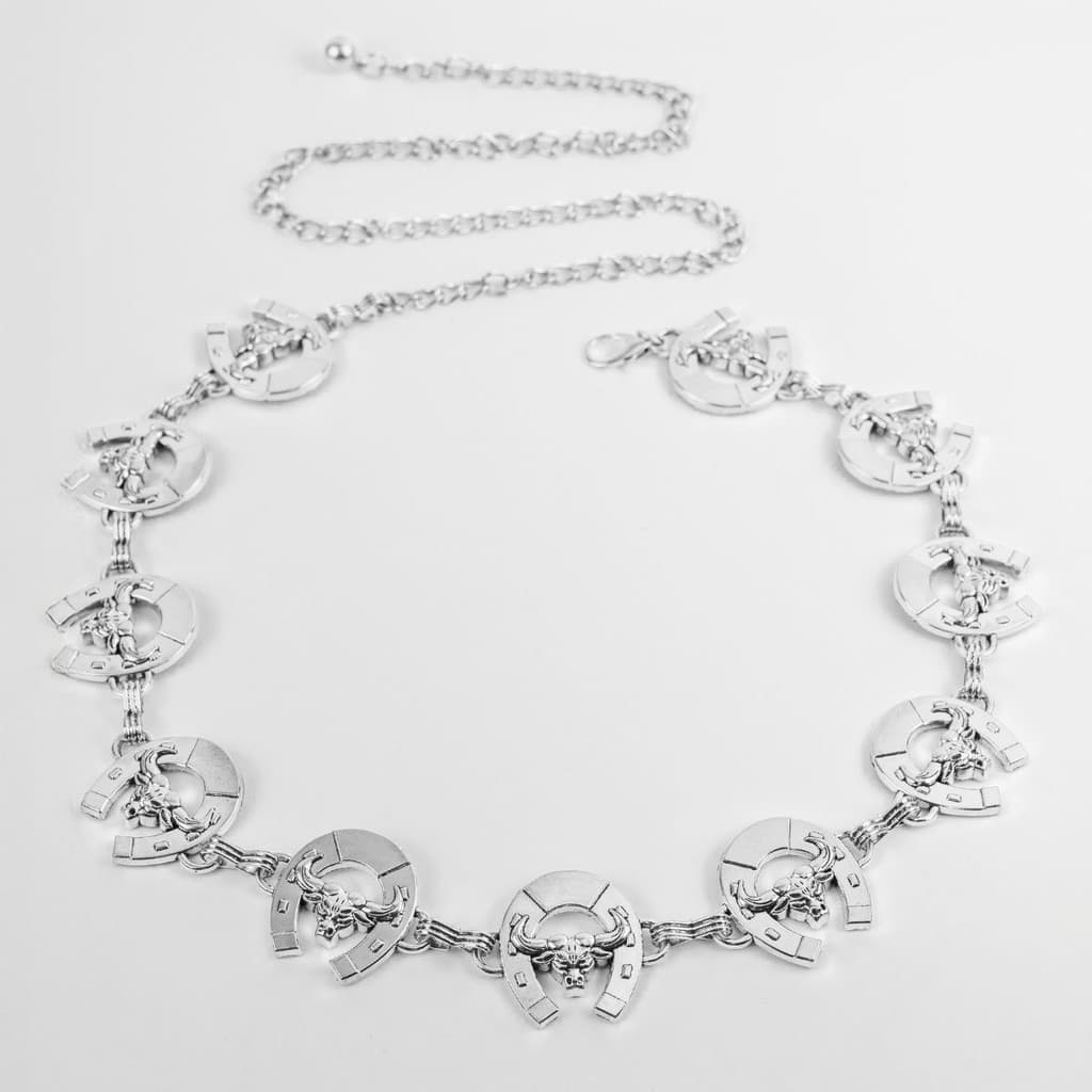 Cinto Feminino Corrente Ferradura Ajustavel Medalha Country Luxo
