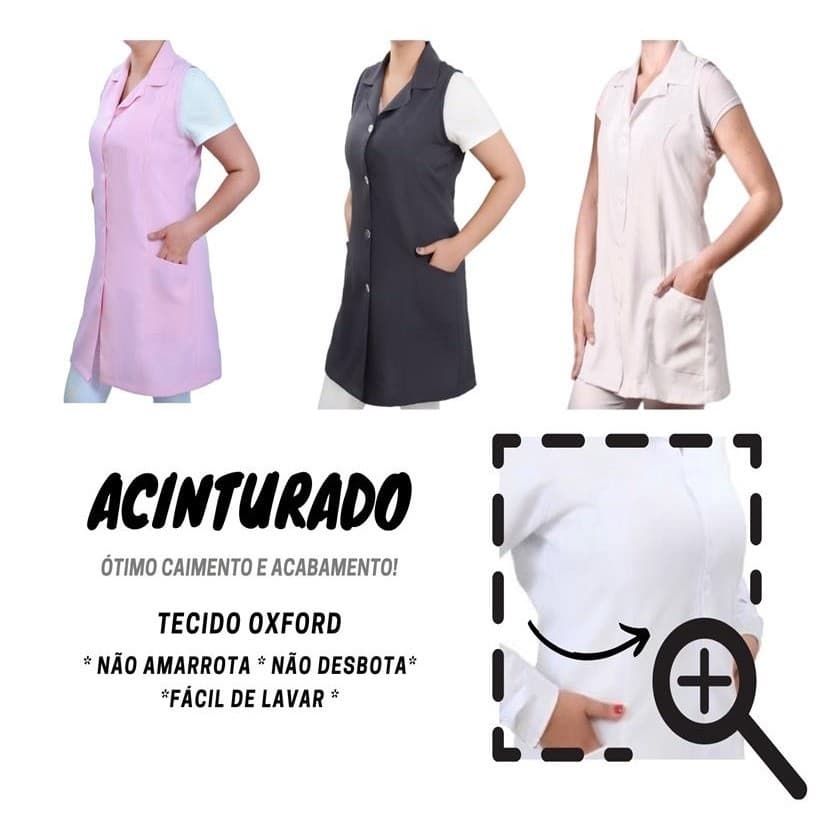 JALECO FS Acinturado Feminino Sem Manga regata oxford Preto Rosa Branco professora manicure
