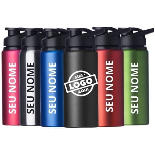 Kit 20 Squeeze Alumínio 600ml Fosca, Logo, Nome - Personalizada