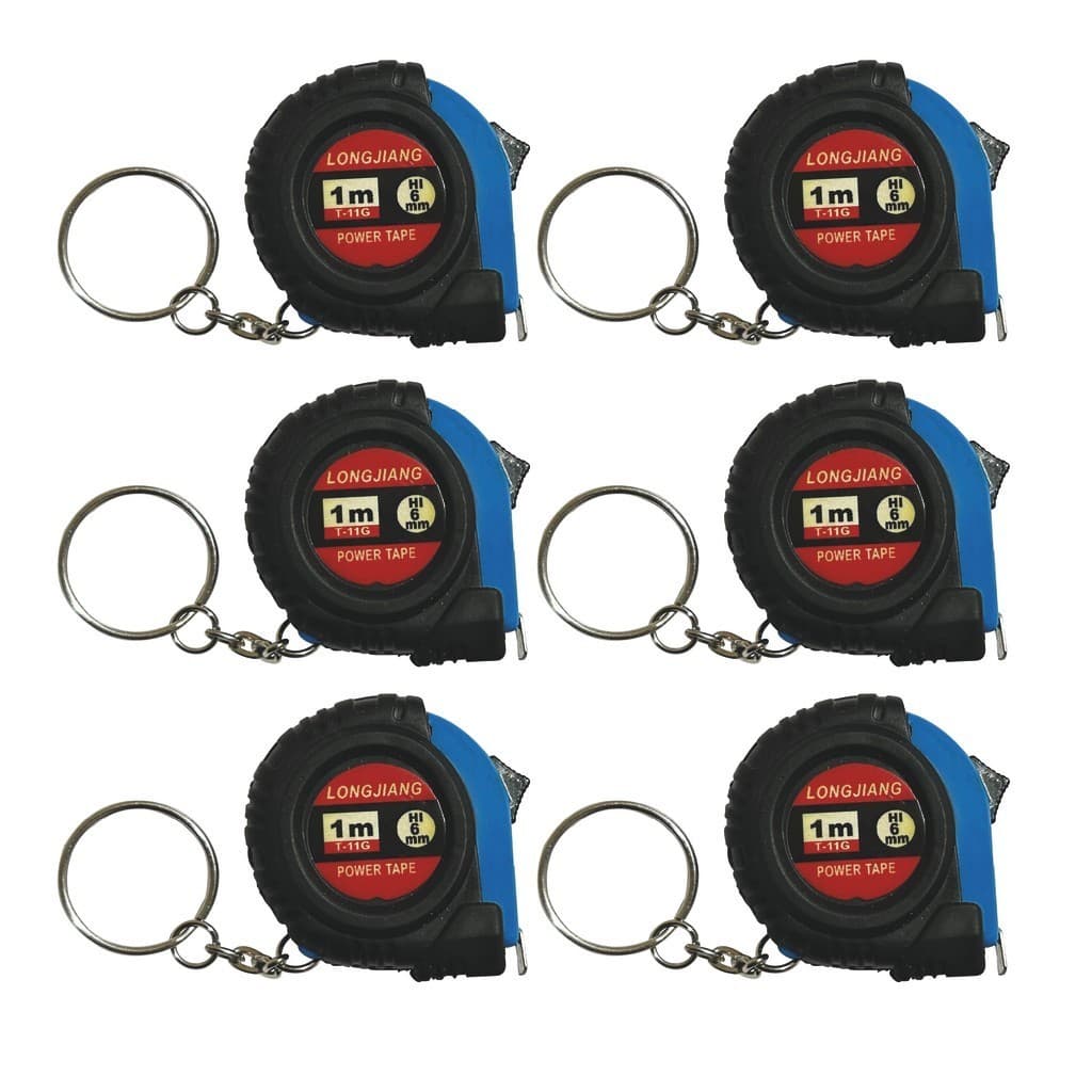 Kit com 6un Chaveiros Trena Fita Métrica Mini 1 Metro Emborrachado com Trava