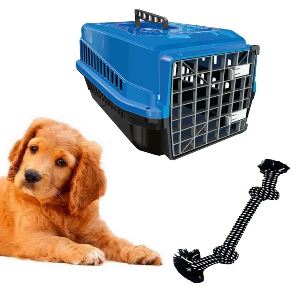 Kit Mordedor Corda Pet Dog + Caixa Transporte Pet N4 Azul