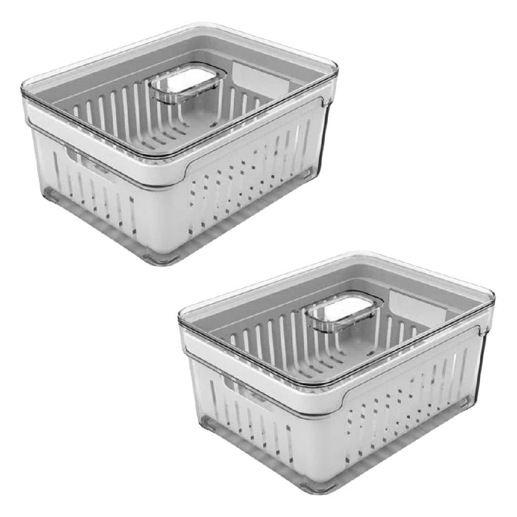 Kit 2un Organizador Frutas Verduras Legumes Cozinha Geladeira Conjunto Clear Fresh Com Cesto 2,2L