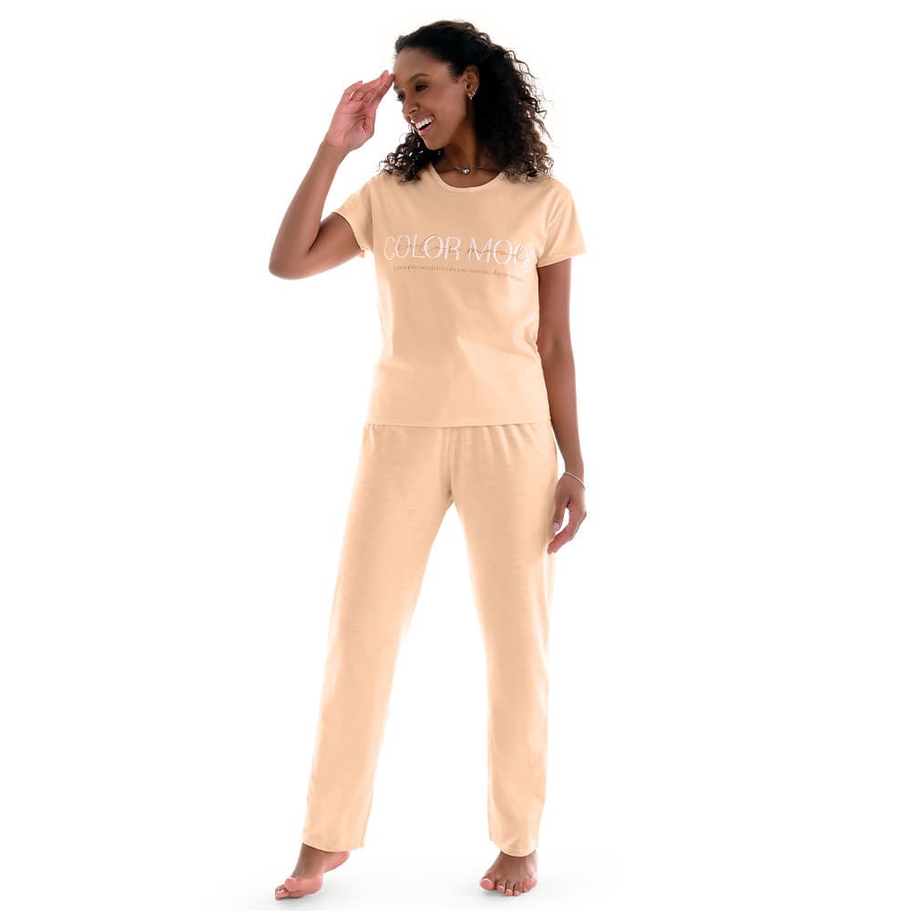 Pijama Feminino Zee Rucci Manga Curta Com Calça Adulto