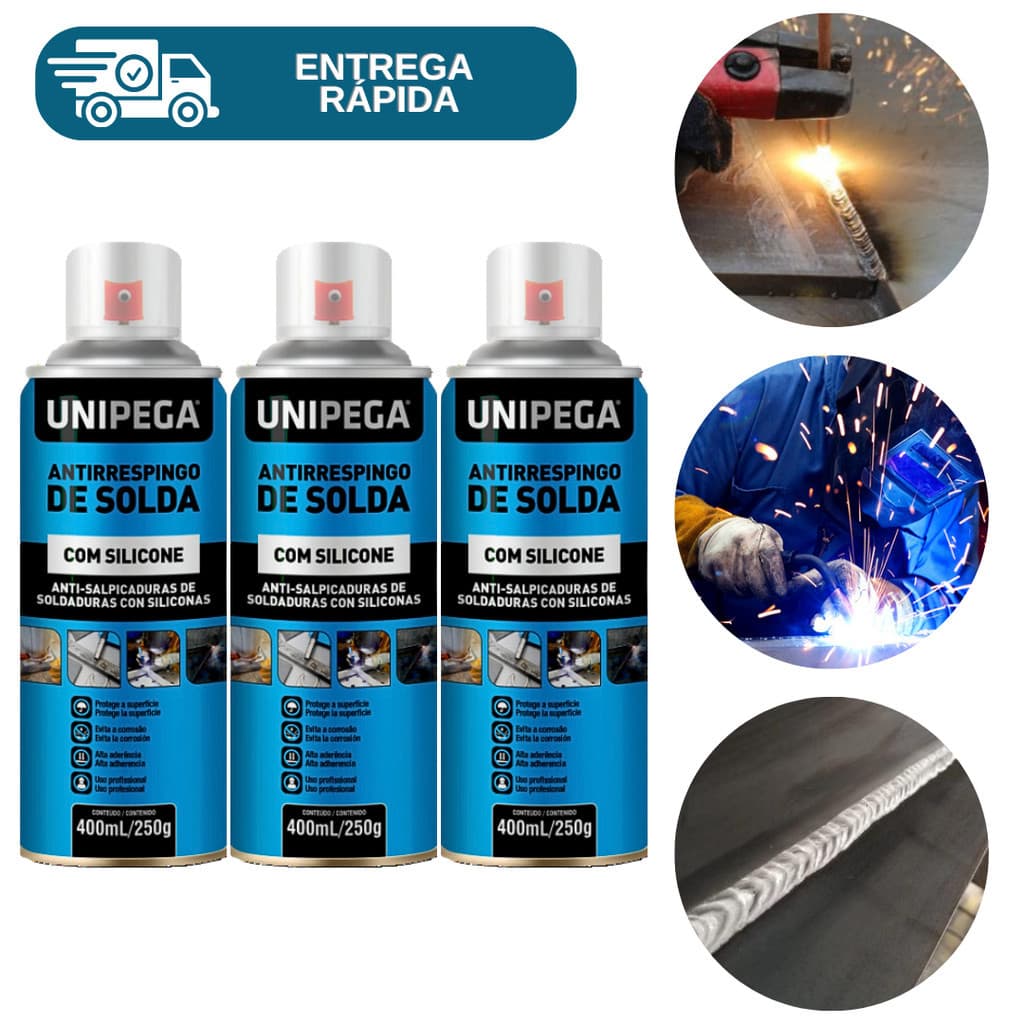 Kit 3 Antirrespingo De Solda Com Silicone 400ml Spray Anti Corrosão Unipega Profissional Proteção