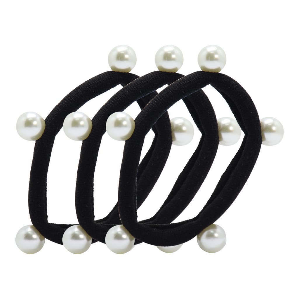 ELASTICO PRETO COM PEROLAS C/3