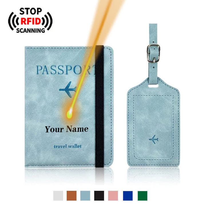 Gravação Personalização Nome Rfid Bloqueio Proteção Passaporte De Viagem Etiqueta De Bagagem Capa De Porta-Cartão De Crédito Personalizada Negócios PU Couro Mulher Homens Acessórios De Bilhetes