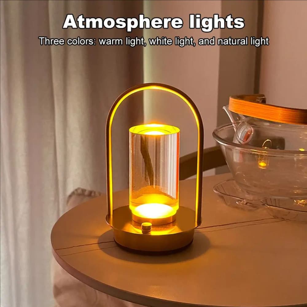 Luminária LED de Mesa Recarregável Touch Sem Fio USB com 3 Cores de Luz e Brilho Ajustável para Quarto e Decoração 5955