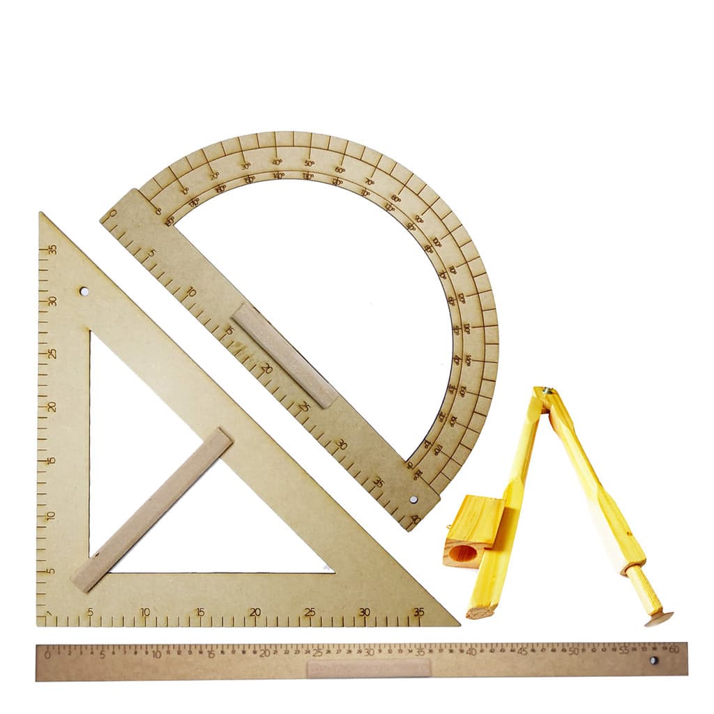 Kit Geométrico Professor Mdf C/Régua 60 cm 1 Compasso P/Qdr Branco 40 cm 1 Transferidor 180º 1 Esquadro 45º SOUZA ou SB