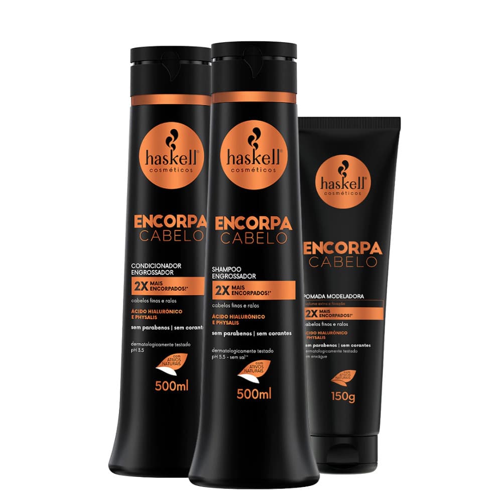 Kit Encorpa Cabelo Haskell Shampoo e Condicionador 500ml + Pomada Modeladora 150g