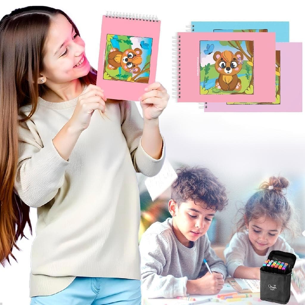 Livro Para Pintura Arte + Conjunto 24 Canetinhas Ponta Dupla