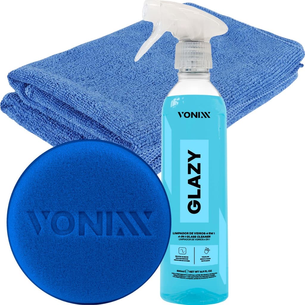 Limpa Vidros 4 Em 1 Glazy Tira Marcas Dedo + Pano microfibra + Aplicador( vonix/kers)
