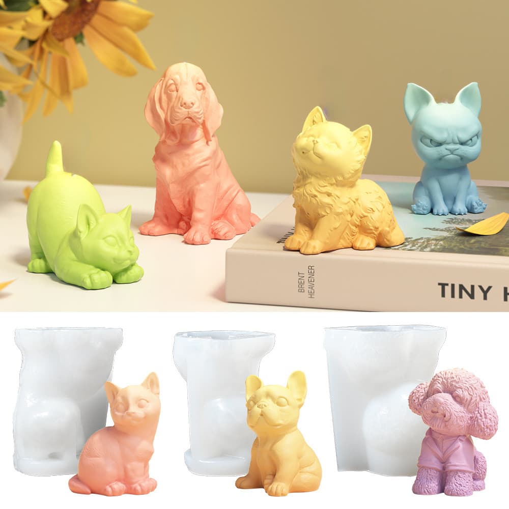Molde De Silicone Animal 3D Labrador Chihuahua Bulldog Em Forma De Ornamento Gesso Aromaterapia Vela DIY Cozimento