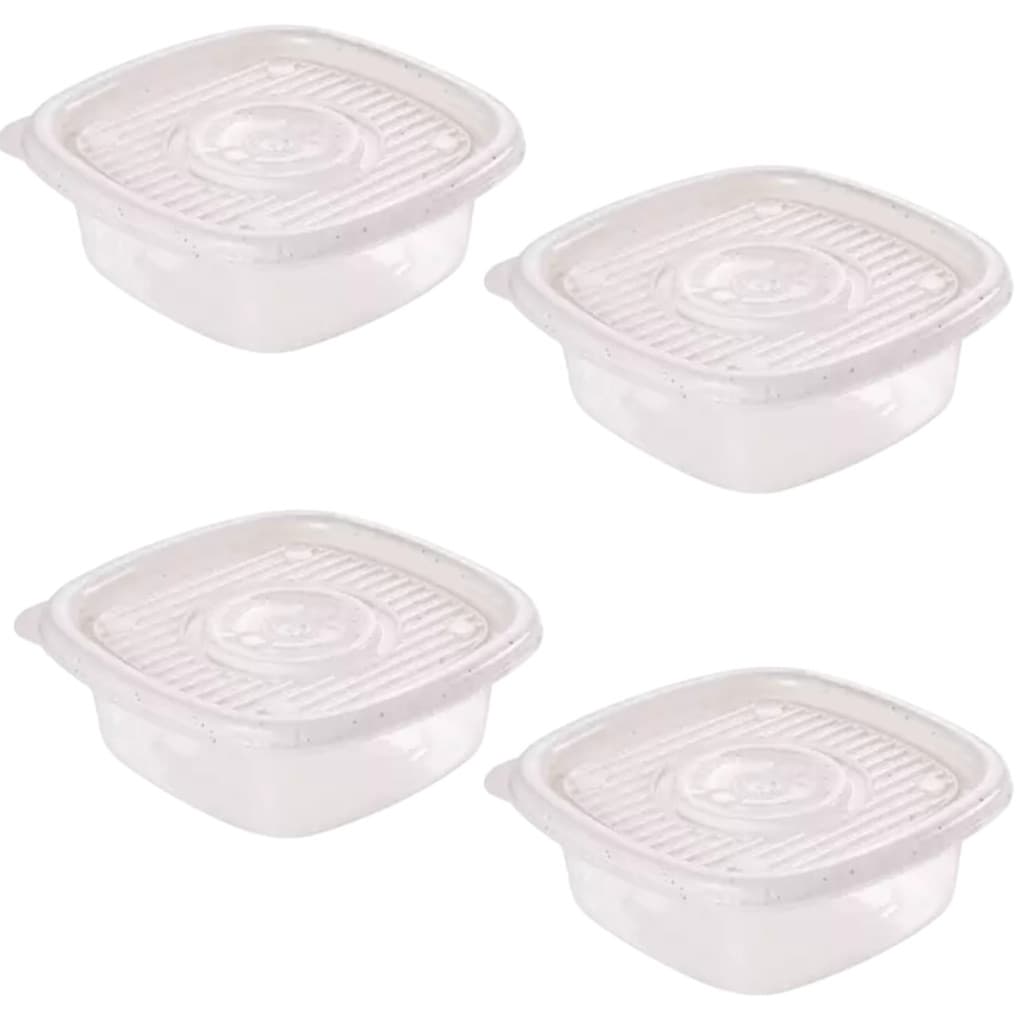 Kit Com 4 Potes Vasilha  Pop Quadrado  Com Tampa Branca Fitness 400ml