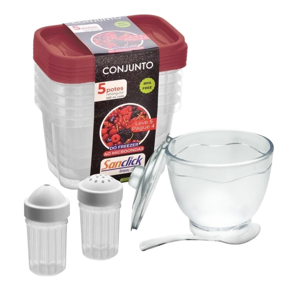 Kit Saleiro  Paliteiro Açucareiro e Potes organizadores retangular Kit c/5 unidades kit organiza cozinha