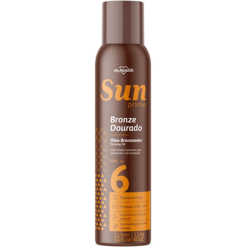 Óleo Bronzeador FPS 6 Sun Prime Spray Bronzeamento Rápido Urucum Buriti Proteção UVA+UVB Vitamina E