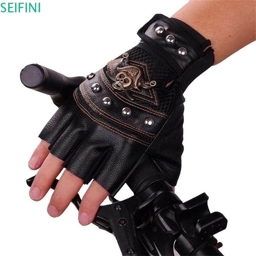 Luvas De Motocicleta SEIFINI Meio Dedo Biker Driving Punk Em Couro Antiderrapante