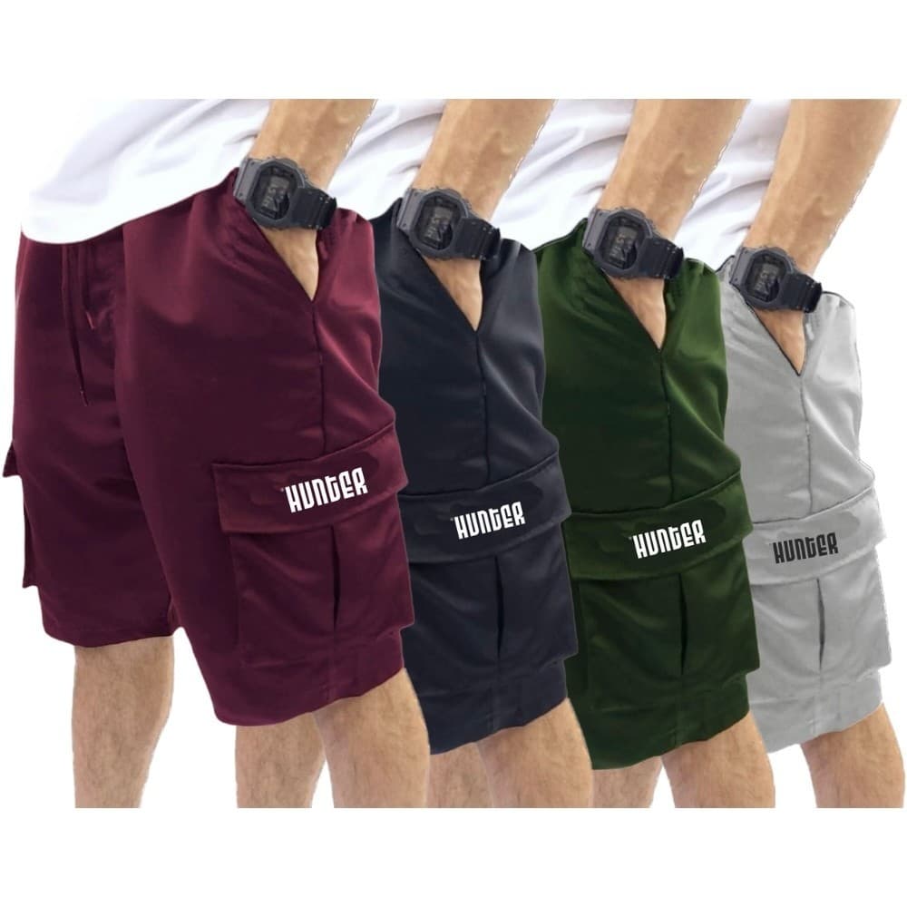Kit 4 Bermudas Corta Vento Bolso Cargo Colors Verão
