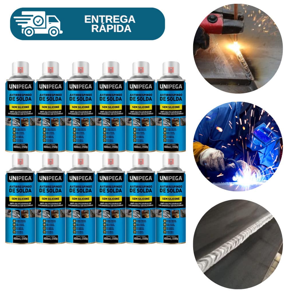 Kit 12 Antirrespingo De Solda Sem Silicone 400ml Permite Pintura Spray Unipega Profisssional