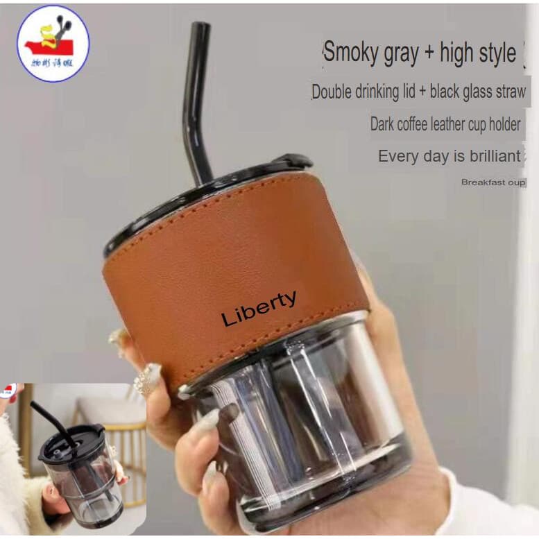 WSX xícara de café de bambu com tampa copo de água de vidro acompanhando copo de palha estilo ins copo de palha influenc
