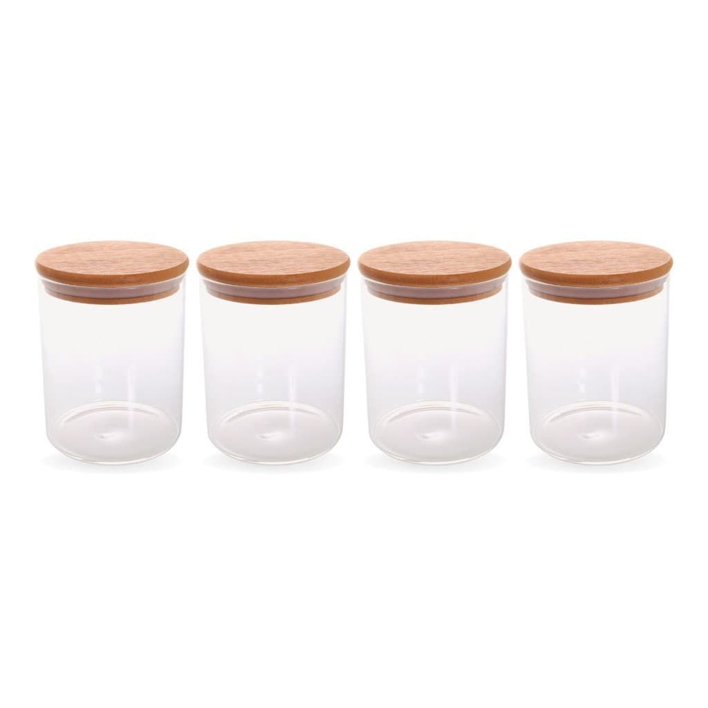 Kit 4 Pote Porta Condimentos Mantimentos Design Sofisticado Tampa De Bambu Hermético 900ml
