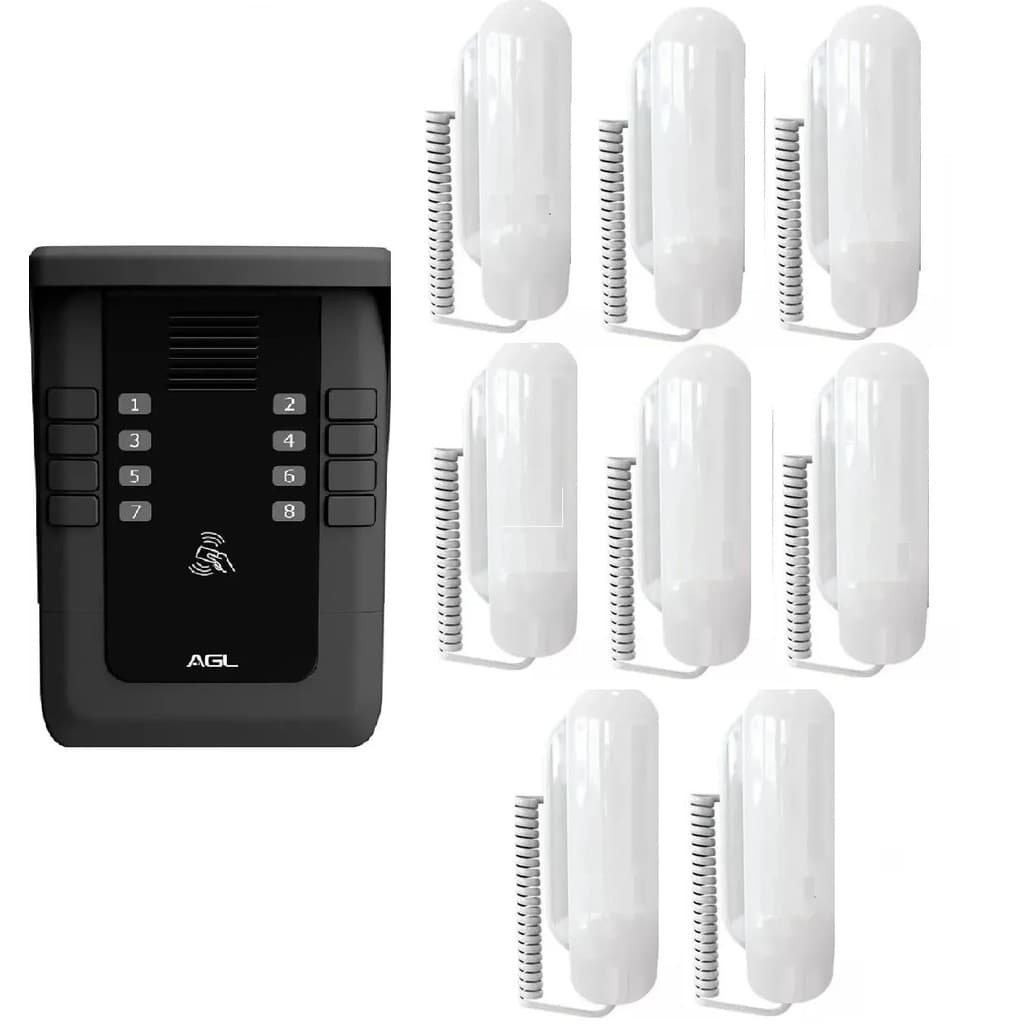 Kit porteiro coletivo S500 8 pontos com 8 interfones P100