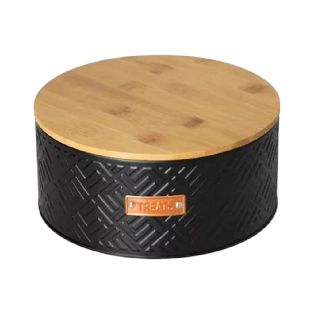 Porta Biscoito Lata Mosaic Tampa Bambu Cor Preto