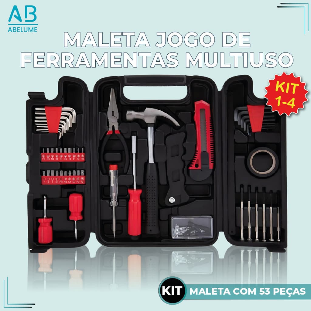 Jogo Kit de Ferramentas 53 Peças Maleta Serviços Gerais Multiuso Com Maleta Healer