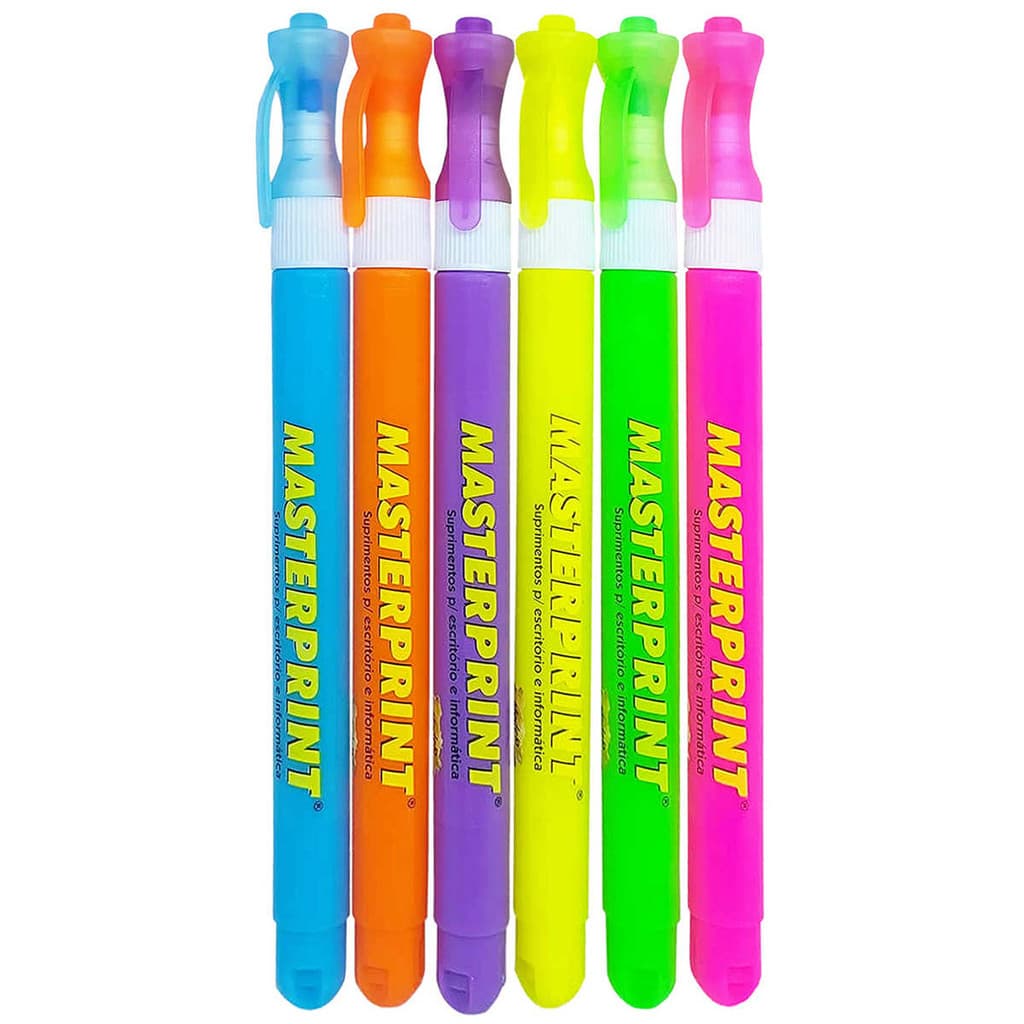 Caneta Marca Texto Neon Slim com 6 Cores Ponta Chanfrada MP610 Masterprint