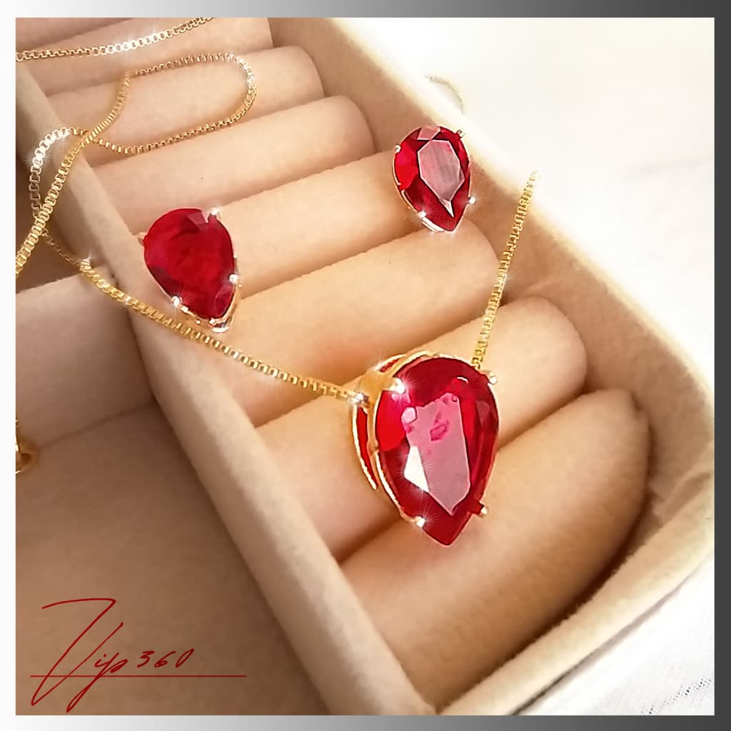 💎 Colar e Brinco Gota Cristal Zircônia – Folheados a Ouro 18 K e Prata 925  Antialérgico 💎