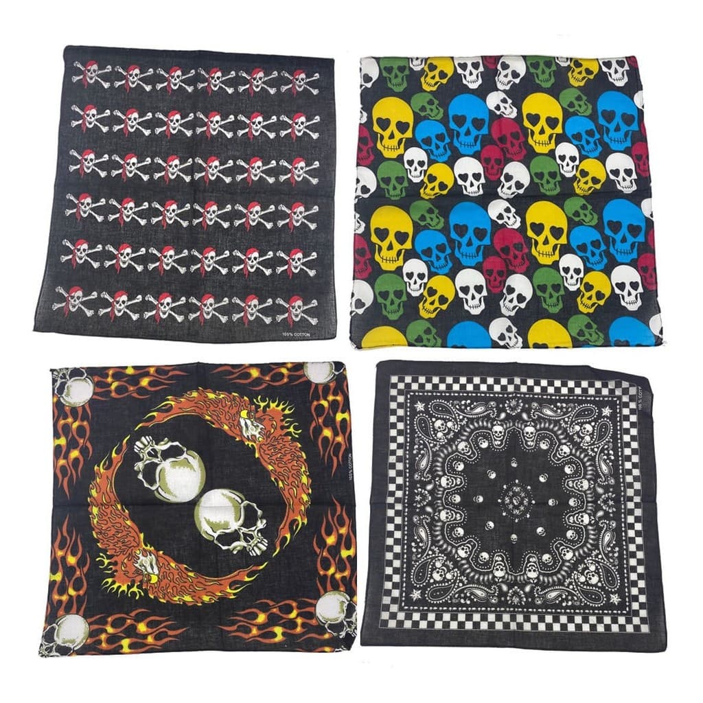 4 Lenços Bandanas Bandas De Rock E Caveiras 100% Algodão