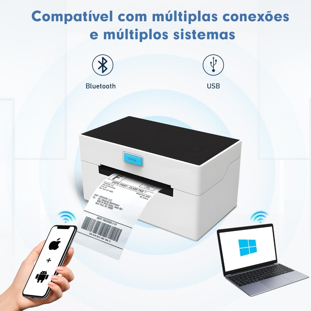Impressora de Etiquetas Adesiva Térmica de Envios Coibeu USB bluetooth Tipo Zebra Ecommerce c/Suport