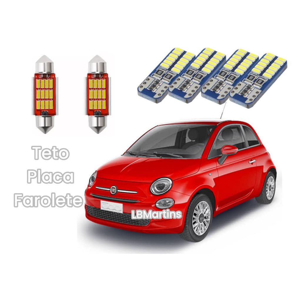 Kit Led T10 Fiat 500 Placa Pingo Teto Super Branco 6500k