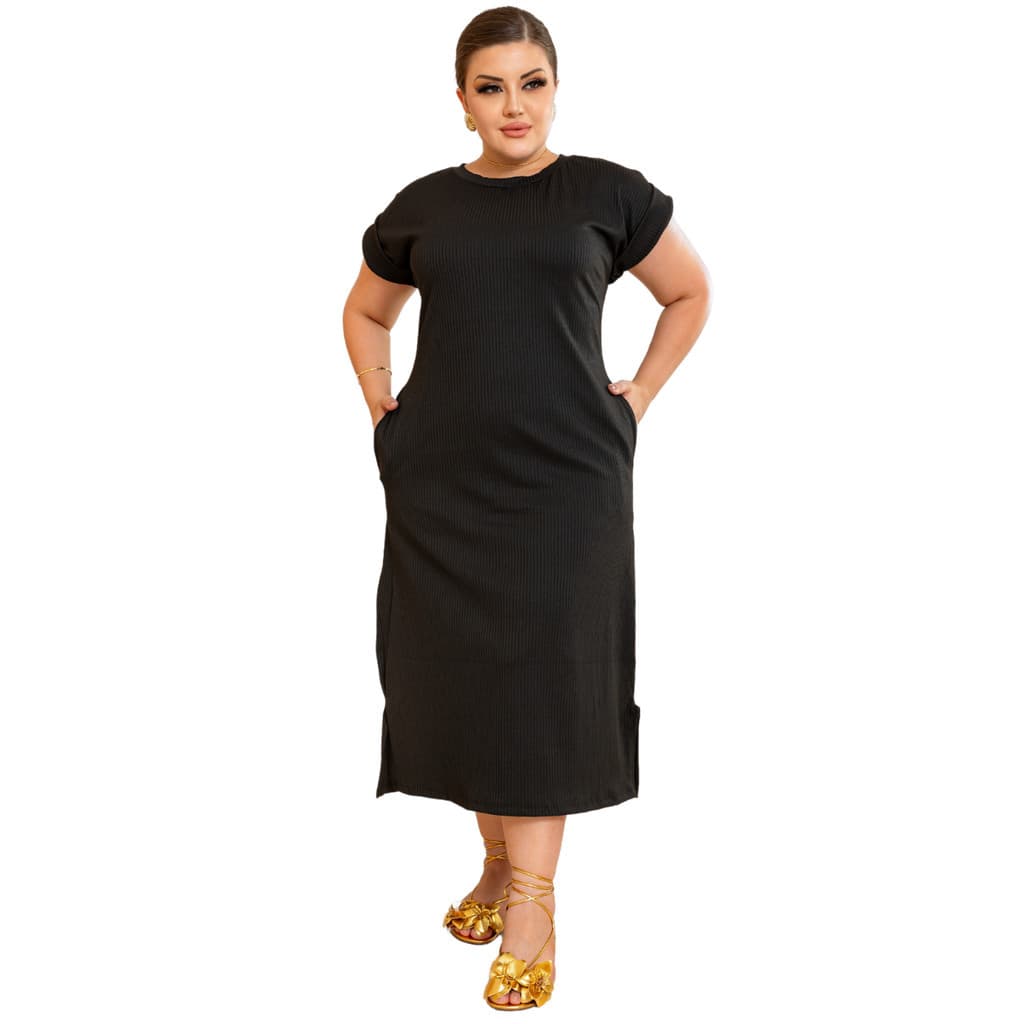 Vestido Plus Size Midi Moda Evangélica Feminino Canelado